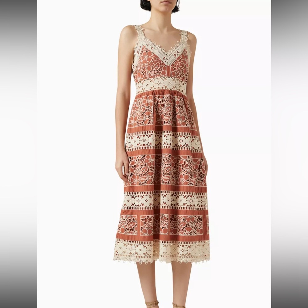 Sea Orange Josh Brick Cutwork Midi Dress